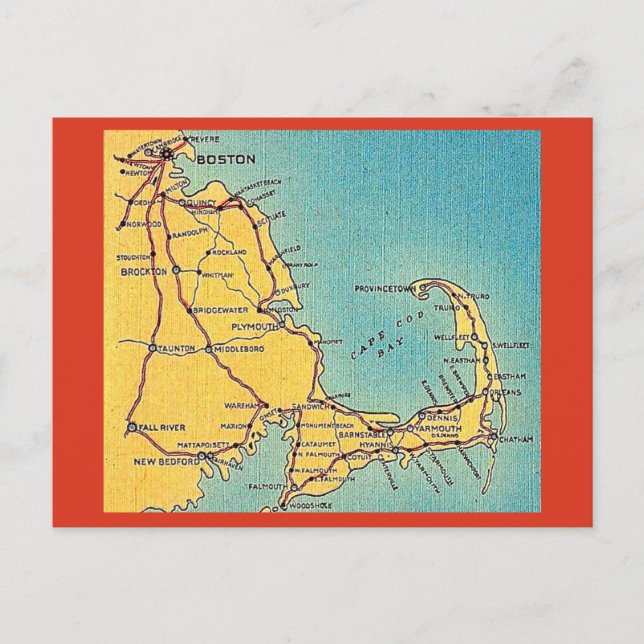 Antike Postkarte mit Karte von Boston Cape Cod (Vorderseite)