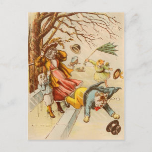 Antike Postkarte mit Katzen auf einem windigen Tag