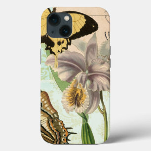 Antike Postkarte mit Schmetterlingen und Blumen iPhone 13 Hülle