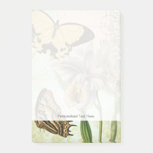 Antike Postkarte mit Schmetterlingen und Blumen Post-it Klebezettel
