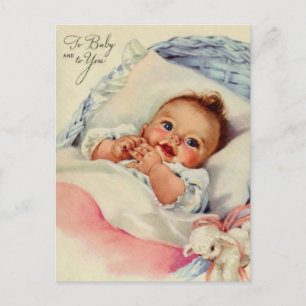 Antike Postkarte mit süßem neugeborenen Baby