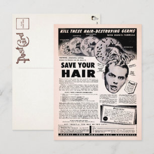 Antike Postkarte mit Werbung für Haarschutz