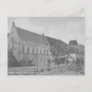 Antike Postkarte von Bergen Haakonshallen