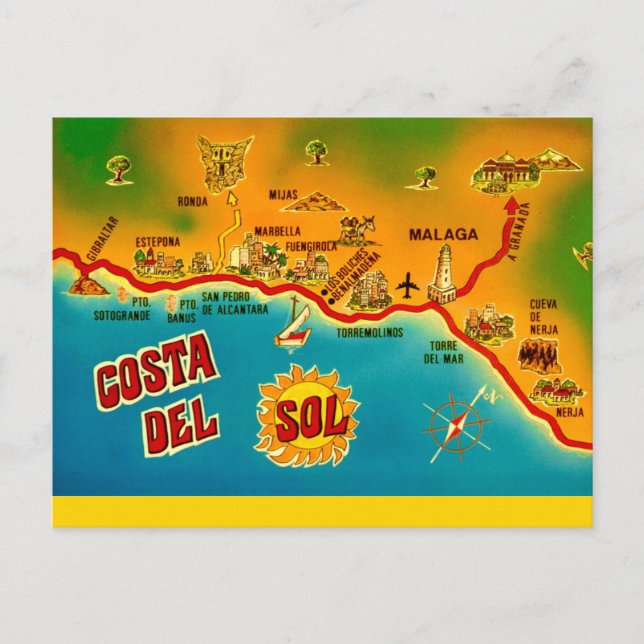 Antike Postkarte von Costa Del Sol (Vorderseite)