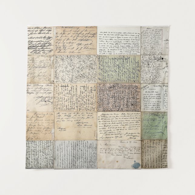 Antike Postkarten Der Vintage französische Hinterg Wandteppich (Vorderseite)