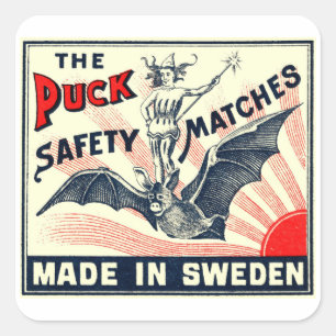 Antike Puck-Reitende-Fledermaus-Schwedische-Streic Quadratischer Aufkleber