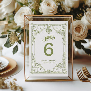 Antike Rahmen Hochzeit im Vintage-Olivgrün Tischnummer