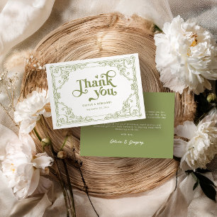 Antike Rahmen Hochzeit in Vintage-Olivgrün Dankeskarte