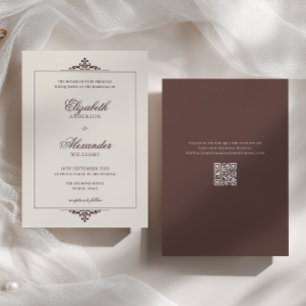 Antike Rahmen-Old-Money-Braun-QR-Code-Hochzeit Einladung