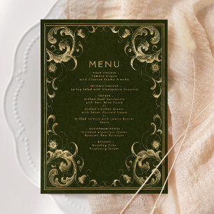 Antike Rahmen-Olivgrün-Gold-Hochzeit Menükarte