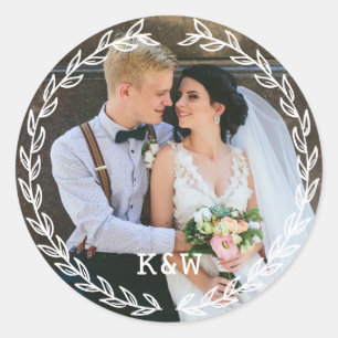 Antike Rahmenmonogramm-Hochzeitsfoto Runder Aufkleber