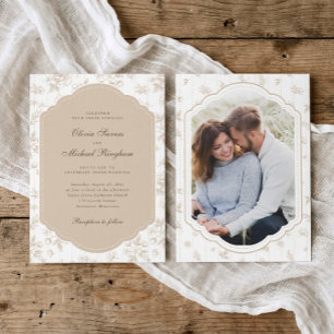 Antike Rahmung Beige Tan Toile Foto Hochzeit Einladung