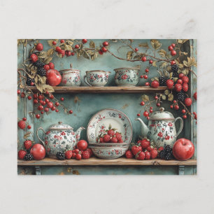 Antike Regal Himbeeren Brombeeren Äpfel Postkarte