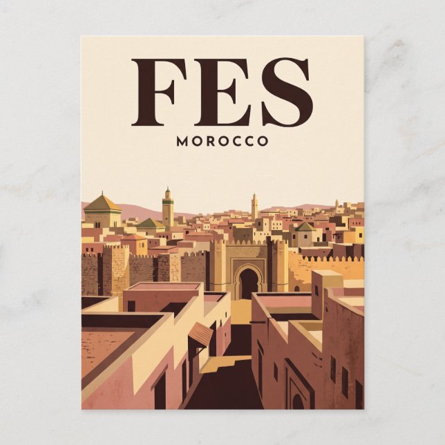 Antike Reise-Postkarte | Fes, Marokko Postkarte (Vorderseite)