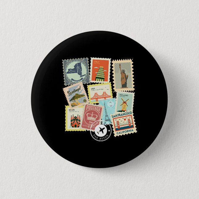 Antike Reise-Postwertzeichen Urlaub Philatelie  Button (Vorderseite)
