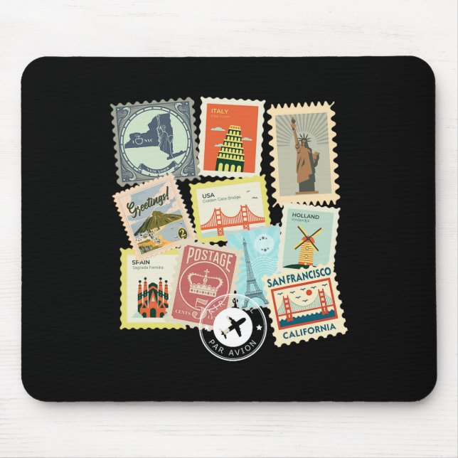 Antike Reise-Postwertzeichen Urlaub Philatelie  Mousepad (Vorne)