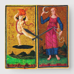 ANTIKE RENAISSANCE-TAROTS / SONNE UND MOND QUADRATISCHE WANDUHR