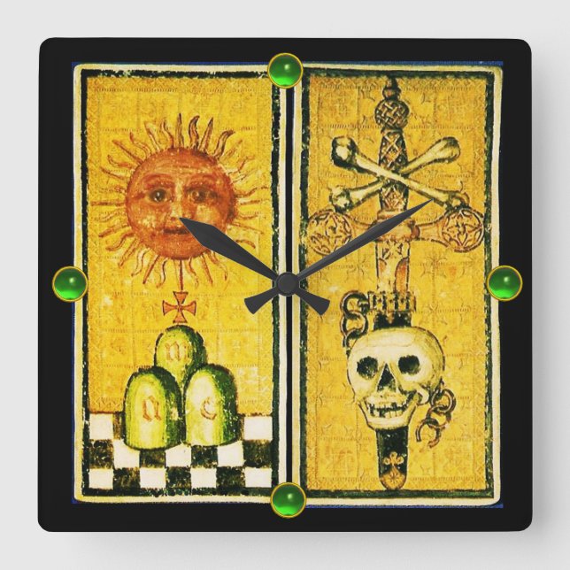 ANTIKE RENAISSANCE TAROTS/THE SUN , ACE OF SWORDS QUADRATISCHE WANDUHR (Vorderseite)