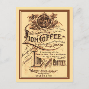 Antike restaurierte Lion Coffee-Werbung Postkarte