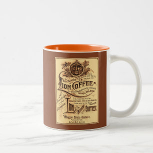 Antike restaurierte Lion Coffee Werbung Zweifarbige Tasse
