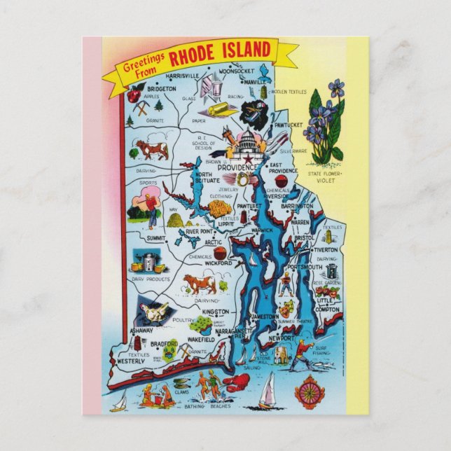 Antike Rhode Island Karte Postkarte (Vorderseite)