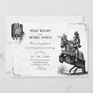 Antike Ritter auf einem Pferd mit Schwert Hochzeit Einladung