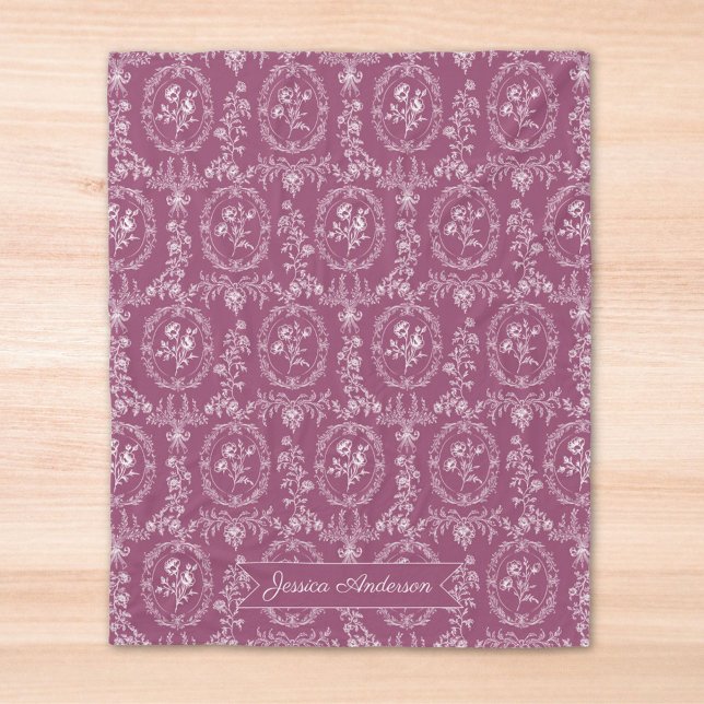Antike Rokoko-Blumen Blumenmuster Personalisiert Fleecedecke (close up)