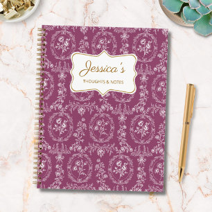 Antike Rokoko-Blumen Florale Personalisierte Name Notizbuch