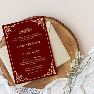 Antike Rokoko-Rahmen Burgunderrot Nikah-Zeremonie Einladung