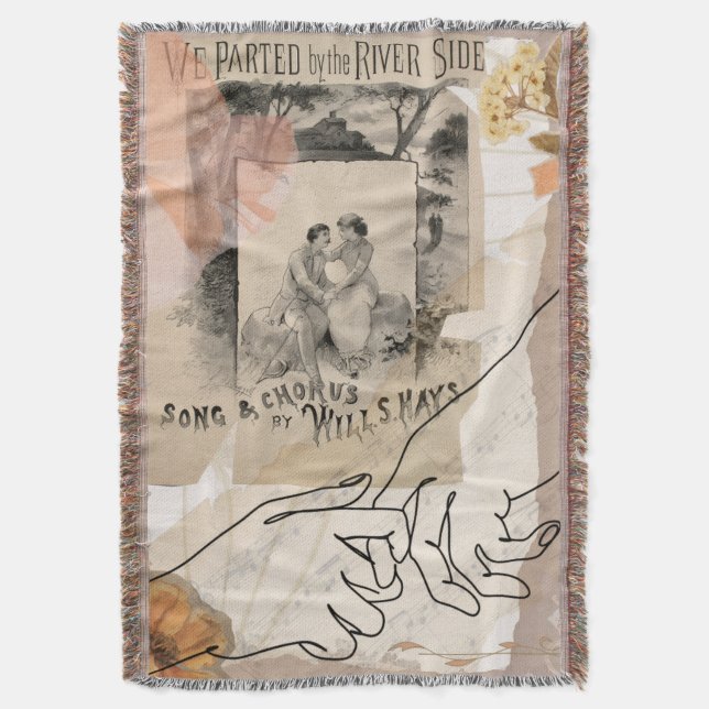Antike romantische Blumen-Ephemera-Collage Riversi Decke (Vorderseite Vertikal)