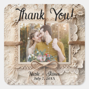 Antike Romantische Florale Spitze Jute Rustikale H Quadratischer Aufkleber