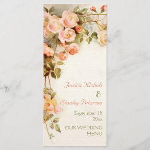 Antike romantische Malerei von Rosen Hochzeitsmenü Menükarte