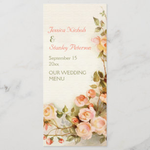 Antike romantische Malerei von Rosen Hochzeitsmenü Menükarte
