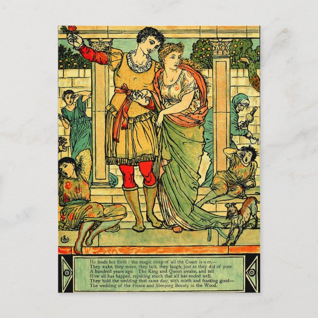 Antike romantische Walter Kranich Schlafen Beauty Postkarte (Vorderseite)