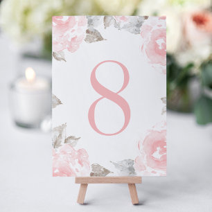 Antike rosa Aquarell-Rosen-Tischnummernkarte Einladung