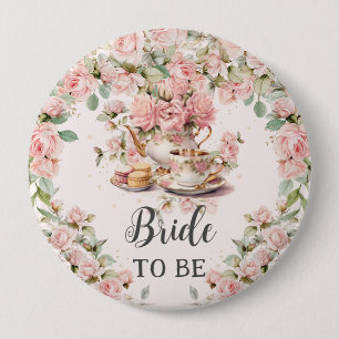 Antike rosa Blumen Hochzeits-Teeparty Brautdusche Button