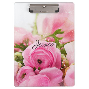 Antike rosa Blumen mit Ihrem Namen Klemmbrett