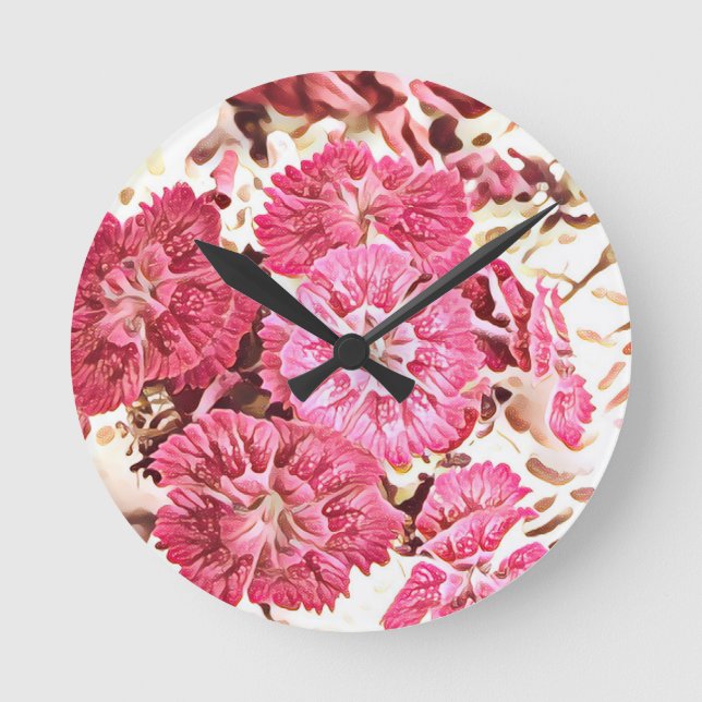 Antike rosa Blumenwanduhr Runde Wanduhr (Vorderseite)