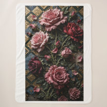 Antike rosa-burgunderrote 3D-Rosen-Wurfdecke