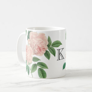Antike rosa China-Rose Botanical mit Monogramm Tasse