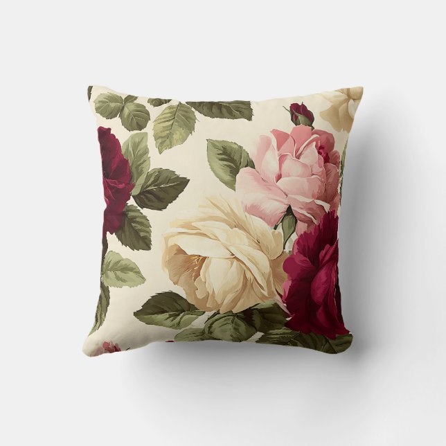 Antike Rosa Creme Botanisch Romantischer Chic Flor Kissen (Rückseite)