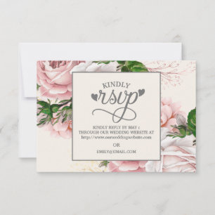 Antike rosa florale Rosen cremefarbene Hochzeits-R RSVP Karte