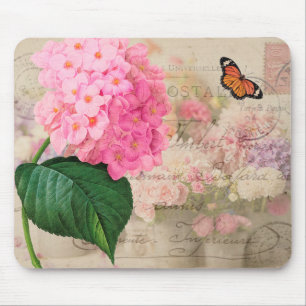 Antike Rosa Hortensie Vintage Shabby Mauspad
