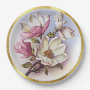Antike Rosa Magnolie Retro Botanisch Pappteller