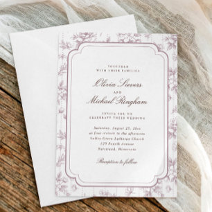 Antike Rosa-Mauve-Blumen-Toile-Rahmen-Hochzeit Einladung