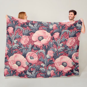 Antike rosa Mohnblumen floral Fleecedecke
