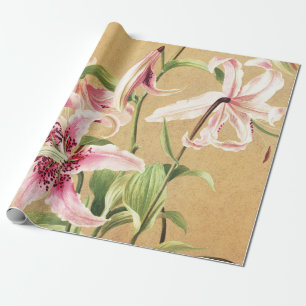 Antike rosa orientalische Lilie botanische Blumenk Geschenkpapier