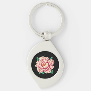 Antike rosa Pfingstrose-Blume Schlüsselanhänger