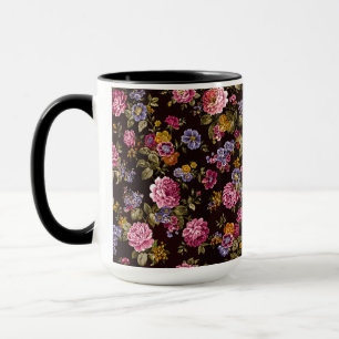 Antike rosa Rosen auf Schwarz Tasse