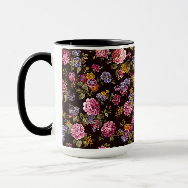 Antike rosa Rosen auf Schwarz Tasse (Links)